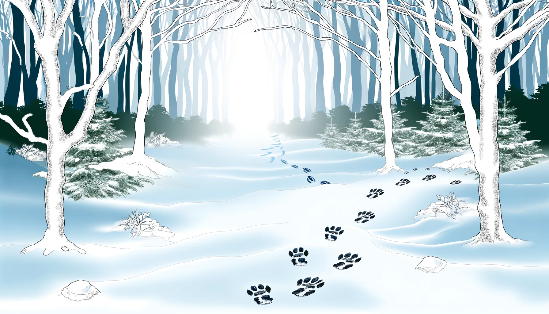 Tierspuren im Schnee – Wald mit Spuren