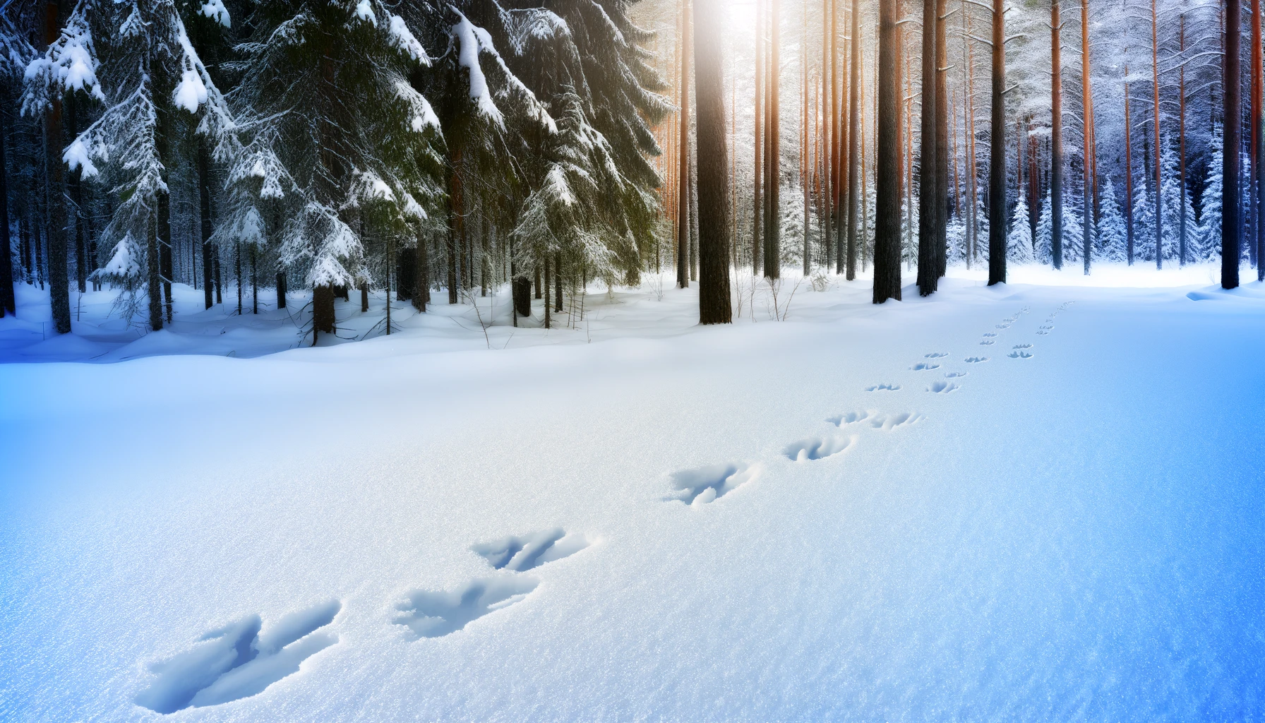 Tierspuren im Schnee – Sonnenuntergang im Wald